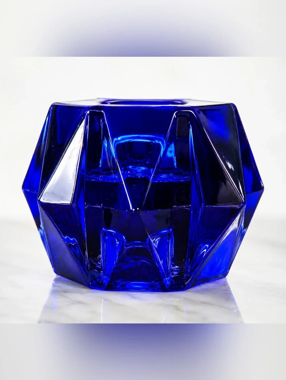 Vintage Cobalt Blue Faceted Glass Votive Candle Holders Set of 2